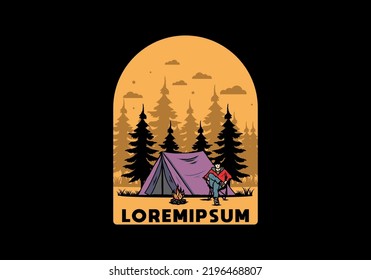 Relax in front of the tent illustration design