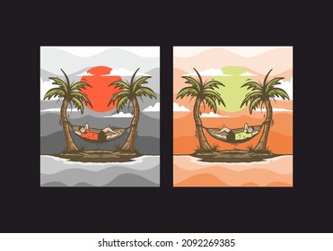 Relax in hammock illustration badge design
