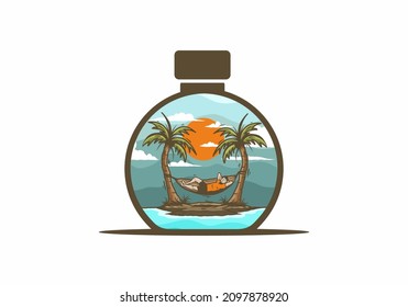 Relax in hammock illustration badge design