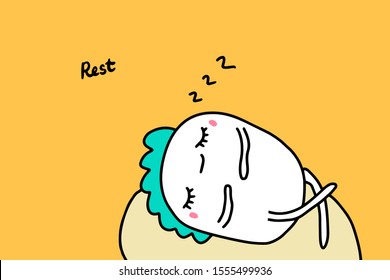Relax hand drawn vector illustration with cartoon comic man sleeping lettering