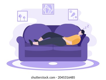 Relax at Home Vector Flat Illustration with People Sitting on the Sofa, Listening To Music, Playing Smartphone or Computer, Drinking Tea, Reading a Book, and Sleeping