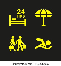 relax icon. 4 relax set with beach, holidays, swimming figure and bed vector icons for web and mobile app