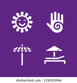 relax icon. 4 relax set with massage, summer, sun umbrella and sunbed vector icons for web and mobile app