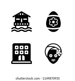 relax icon. 4 relax set with resort, hostel, holiday and facial vector icons for web and mobile app