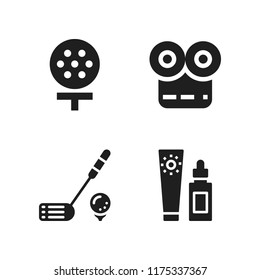 relax icon. 4 relax vector icons set. movie player, sunscreen and golf icons for web and design about relax theme