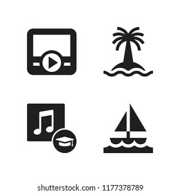relax icon. 4 relax vector icons set. beach, movie player and graduations music icons for web and design about relax theme