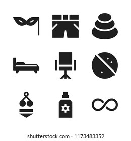 relax icon. 9 relax vector icons set. sun protection, bikini and relaxation icons for web and design about relax theme