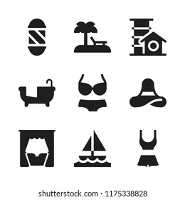 relax icon. 9 relax vector icons set. pamela, cat house and swimming suit icons for web and design about relax theme