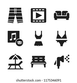 relax icon. 9 relax vector icons set. swimming suit, bikini and movie player icons for web and design about relax theme
