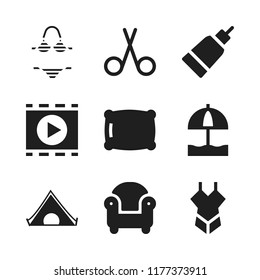 relax icon. 9 relax vector icons set. pillow, armchair and movie player icons for web and design about relax theme