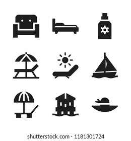 relax icon. 9 relax vector icons set. sun umbrella, sunbed and sailboat icons for web and design about relax theme