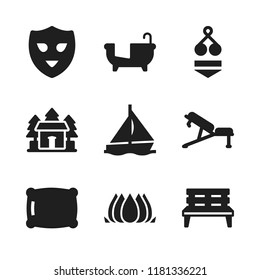 relax icon. 9 relax vector icons set. bikini, pillow and sailboat icons for web and design about relax theme