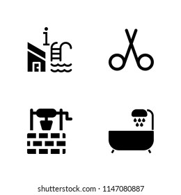 relax icon set. bathtub, swimming pool and pedicure vector icon for graphic design and web