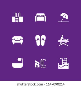 relax icon set. bed, massage and flip flops vector icon for graphic design and web