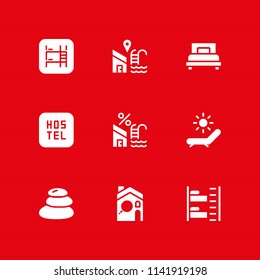 relax icon set. hostel, bed and hot stones vector icon for graphic design and web