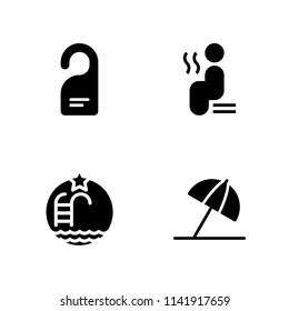 relax icon set. swimming pool, sun umbrella and sauna vector icon for graphic design and web