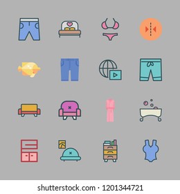 relax icon set. vector set about bathtub, swimsuit, armchair and short icons set.