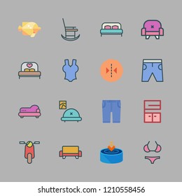 relax icon set. vector set about rocking chair, sofa, swimsuit and armchair icons set.
