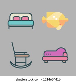 relax icon set. vector set about beach, bed, rocking chair and sofa icons set.