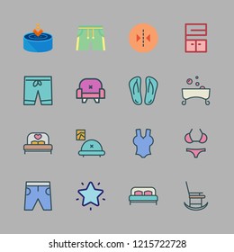 relax icon set. vector set about flip flops, armchair, bikini and bed icons set.