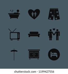 relax icon. relax vector icons set person in bath, bed, man woman love and sofa
