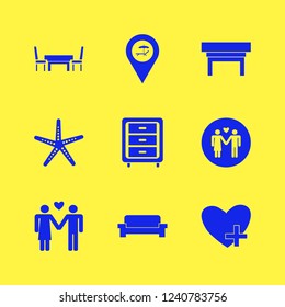 relax icon. relax vector icons set nightstand, beach location, sofa and starfish