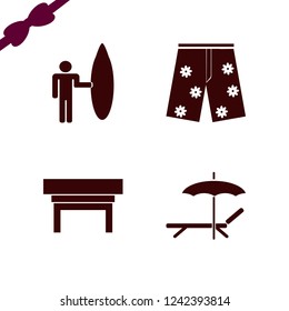 relax icon. relax vector icons set chaise lounge umbrella, surfer with board, nightstand and shorts