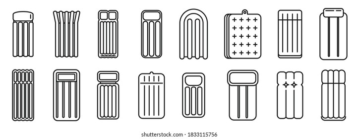 Relax inflatable mattress icons set. Outline set of relax inflatable mattress vector icons for web design isolated on white background