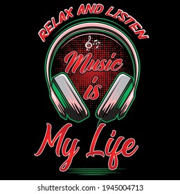 Relax And Listen Music T Shirt Design, Dj Clipart, typography