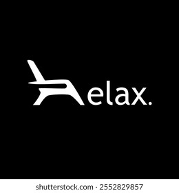 relax logo with a picture of a chair replacing the letter r