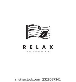 Relax logo. Wavy piano keys with falling leaves, for relaxation music logo or recreation place logo.