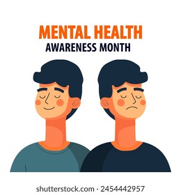 Relax man and sad man.Harmony, positive emotion and depression. Mental health illustration