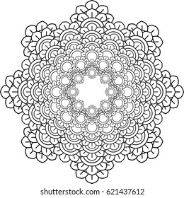 Relax, Mandala, drawing with coloring lines, on white background. Flower shapes and geometries like patterns and wallpaper