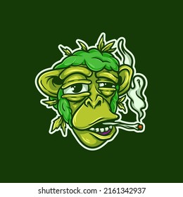 Relax Monkey Weed Head Mascot Character Vector Illustration