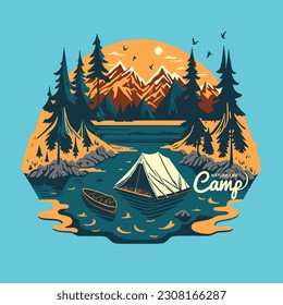 relax in nature in camping tent, vector illustration