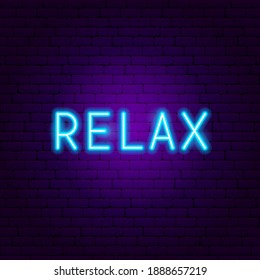 Relájate Neon Text. Ilustración vectorial de la promoción de la meditación.