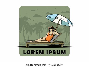 Relax on the beach chair under the umbrella illustration design