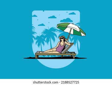 Relax on the beach chair under the umbrella illustration design