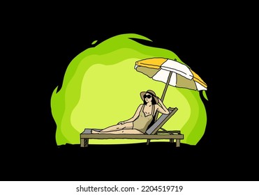 Relax on the beach chair under the umbrella illustration design