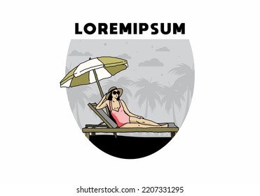Relax on the beach chair under the umbrella illustration design
