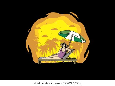 Relax on the beach chair under the umbrella illustration design