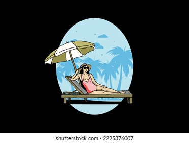 Relax on the beach chair under the umbrella illustration design