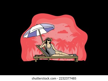 Relax on the beach chair under the umbrella illustration design