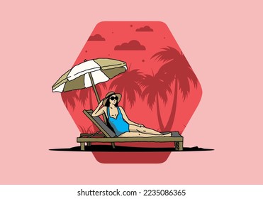Relax on the beach chair under the umbrella illustration design