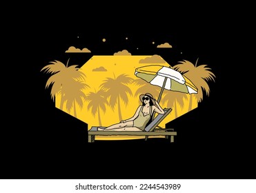 Relax on the beach chair under the umbrella illustration design