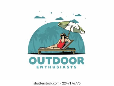 Relax on the beach chair under the umbrella illustration design