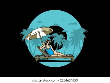 Relax on the beach chair under the umbrella illustration design