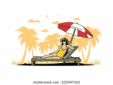 Relax on the beach chair under the umbrella illustration design