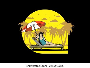 Relax on the beach chair under the umbrella illustration design