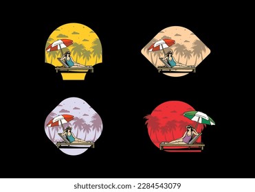 Relax on the beach chair under the umbrella illustration design